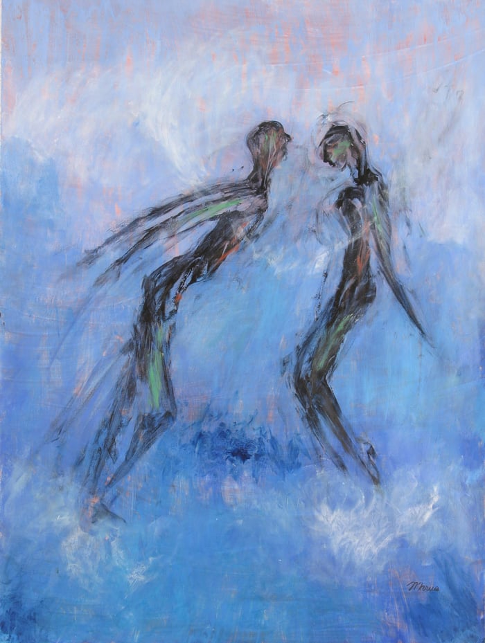 Dancing Together, oil on paper, 36x28 inches, by Marius Starkey