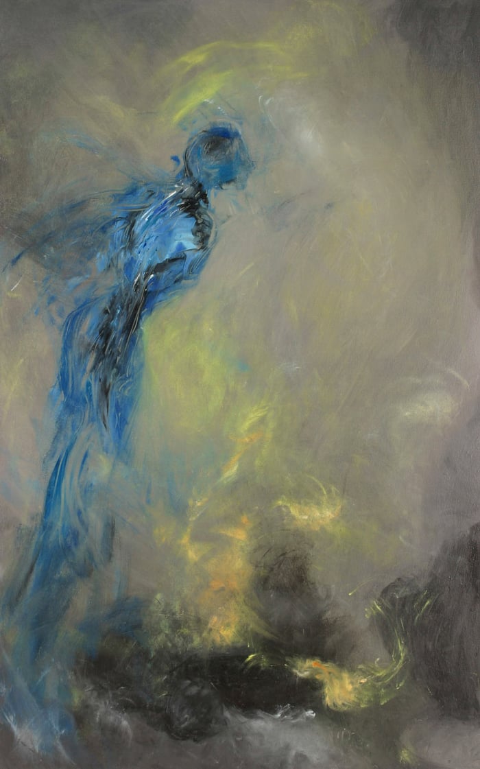 Pushing, oil on canvas, 70x42 inches, by Marius Starkey