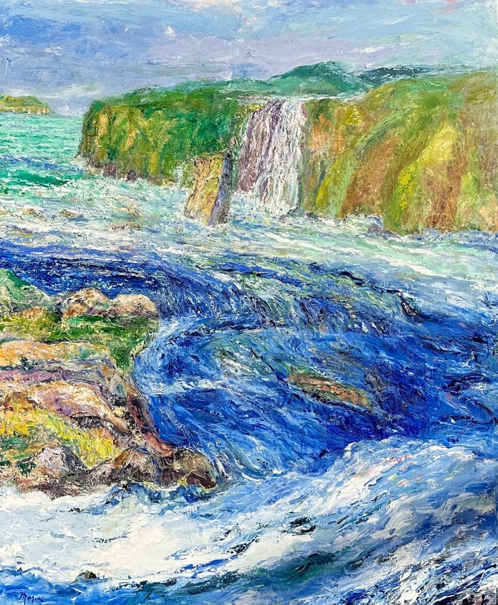Alaska Waterfall, oil on canvas, 50x60 inches, by Marius Starkey