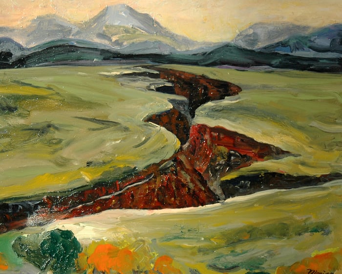 Early Morning New Mexico Canyon, oil on canvas, 16x20 inches, by Marius Starkey