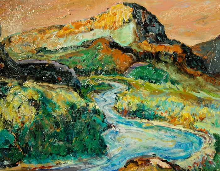 Taos New Mexico Canyon, oil on paper, 14x19 inches, by Marius Starkey