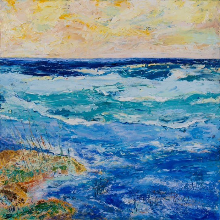 Sunrise Beach, oil on canvas, 50x50 inches, by Marius Starkey