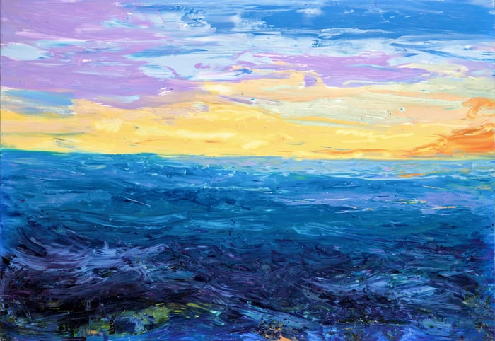 Sunset Ocean, oil on canvas, 40x60 inches, by Marius Starkey
