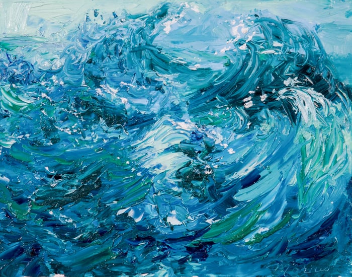 Waves Close Up, oil on canvas, 16x20 inches, by Marius Starkey