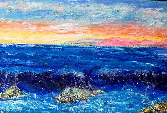 Waves Crashing, oil on canvas, 40x60 inches, by Marius Starkey