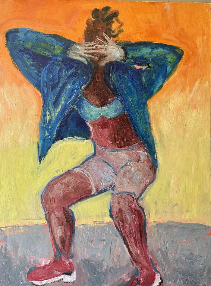 Dancing Red Shoes, oil on board, 36x36 inches, by Marius Starkey