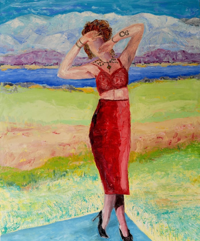 Red Dress, oil on canvas, 50x46 inches, by Marius Starkey