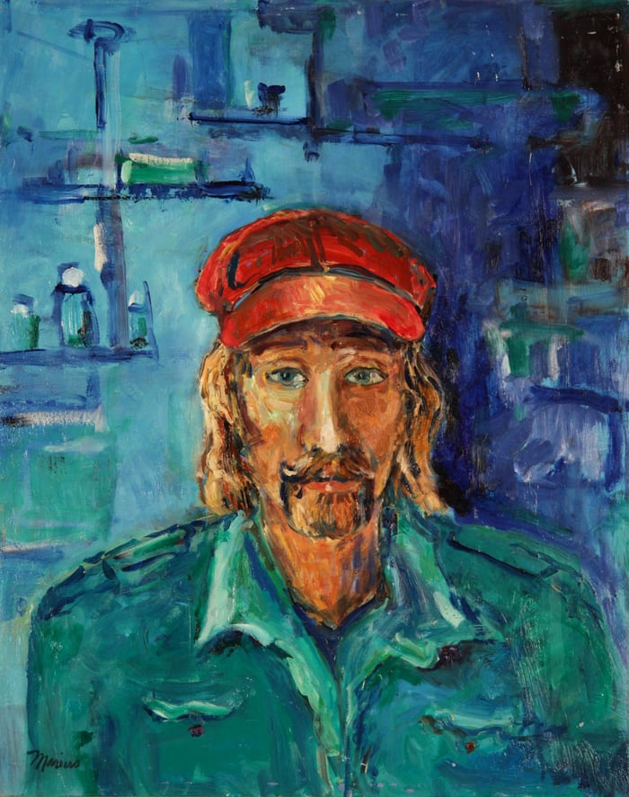 Self Portrait with Hat, oil on board, 20x16 inches, by Marius Starkey