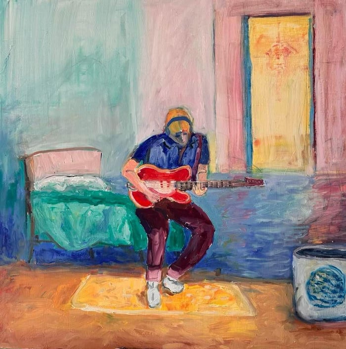 The Guitarist, oil on board, 36x36 inches, by Marius Starkey