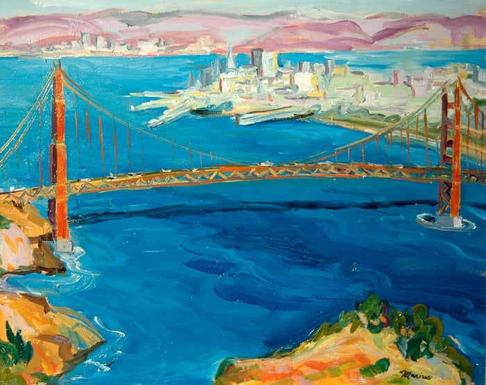 Golden Gate Bridge From The Headlands, oil on canvas, 16x20 inches, by Marius Starkey
