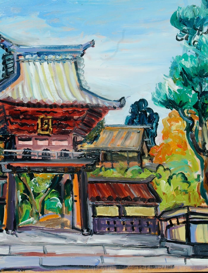 Japanese Tea Garden Entrance, oil on board, 20x16 inches, by Marius Starkey