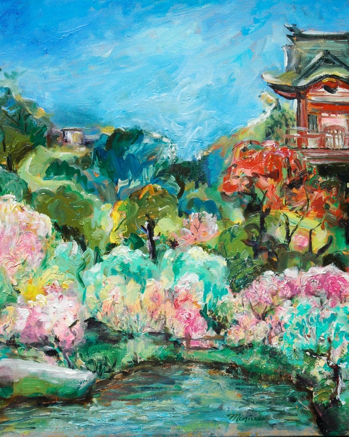 Japanese Tea Garden View, oil on canvas, 20x16 inches, by Marius Starkey
